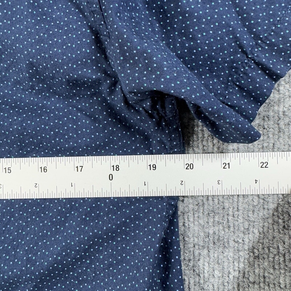 Beverly Hills‎ Polo Club Shirt Mens Medium Button-Up Short Sleeve Polka Dot Blue - Picture 4 of 7